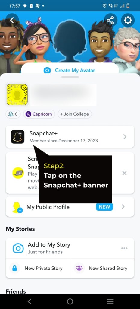 step 2 Tap the Snapchat+ banner