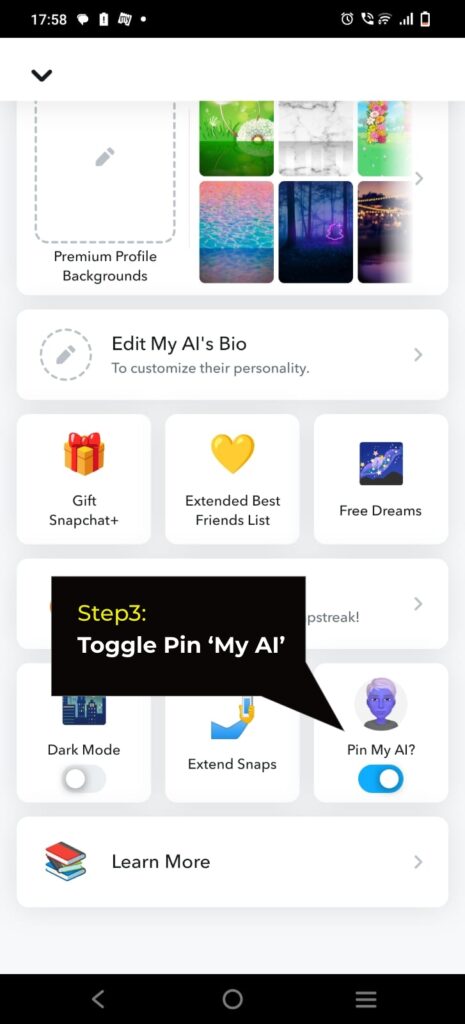 step 4 Toggle ‘My AI’ from ‘Pinned’ to ‘Unpinned’