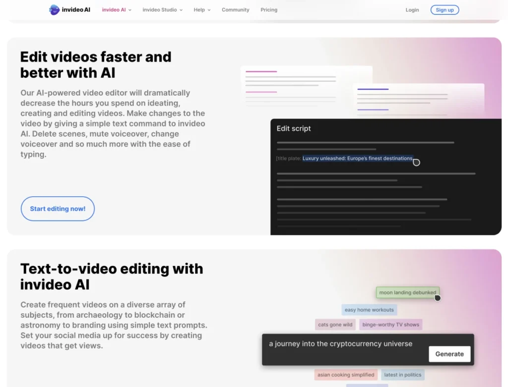 InVideo Video Editing website screenshot