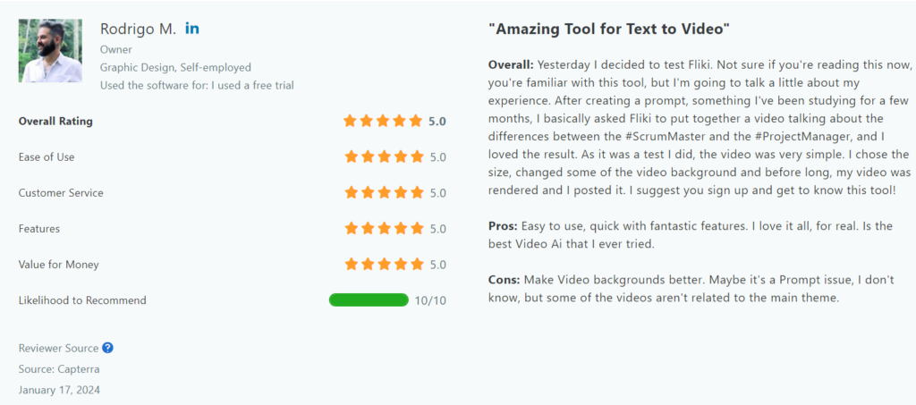 fliki ai review screenshot from capterra